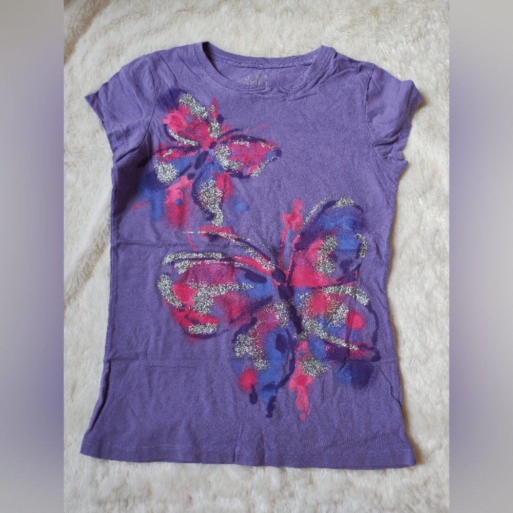 🎀 3/$20 Y2k Sparkly Butterfly Baby Tee Shirt Top Size Large 10/12 Place 1989